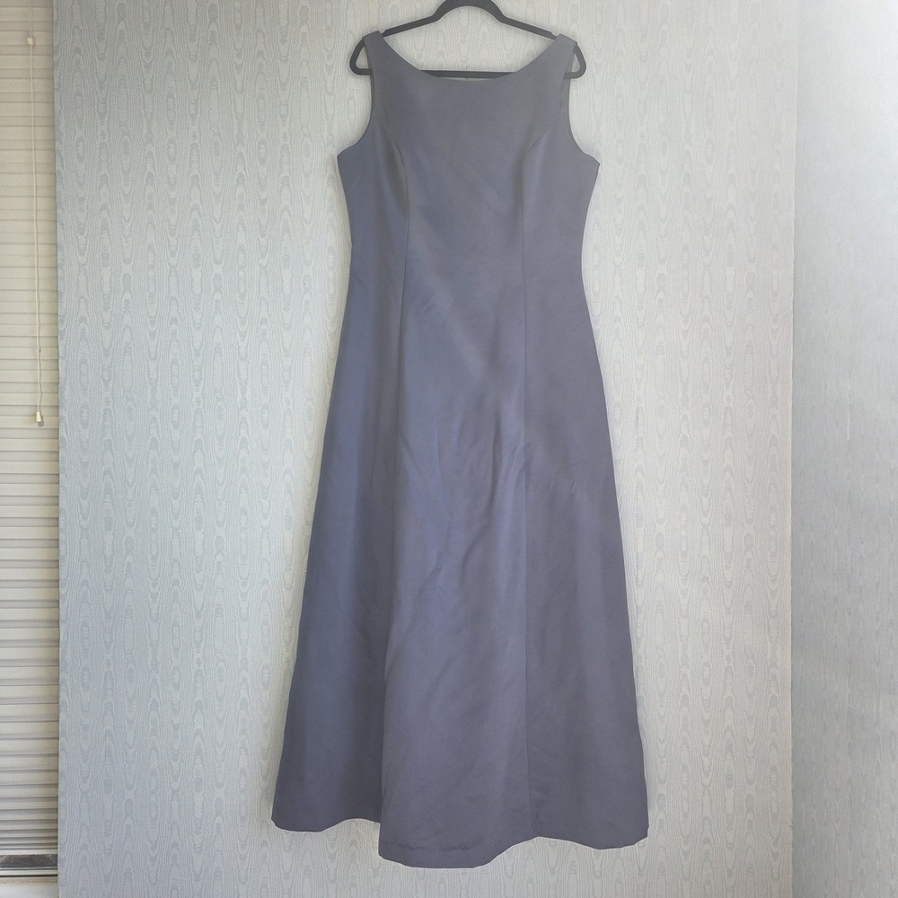 Alex Evenings Gown Women 18 Satin Gray Sleeveless Scoop Back A Line Formal